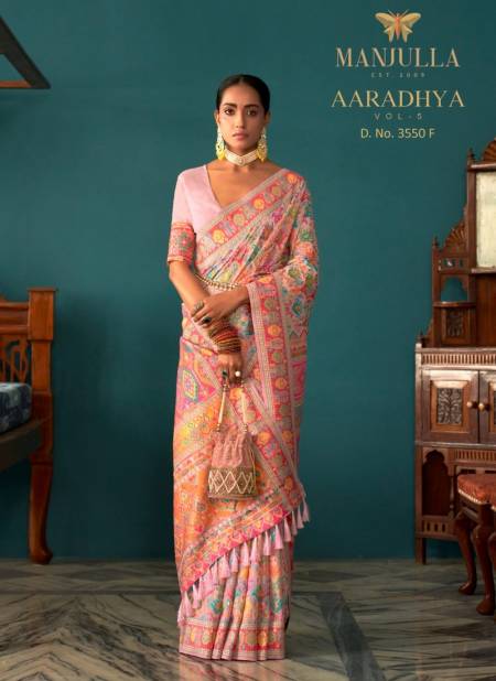 Baby Pink Colour Aaradhya Vol 5 By Manjulaa Printed Sarees Catalog 3550 F