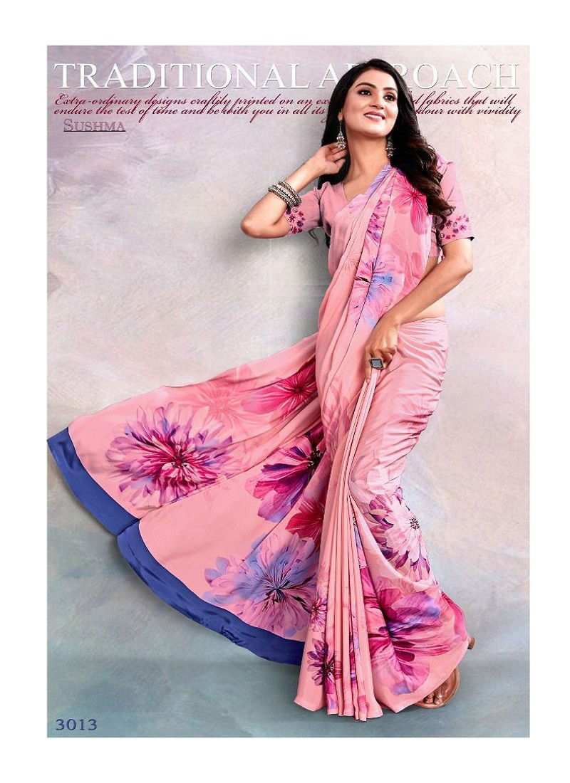 Baby Pink Colour Digital 30 By Sushma Daily Wear Saree Catalog 3013