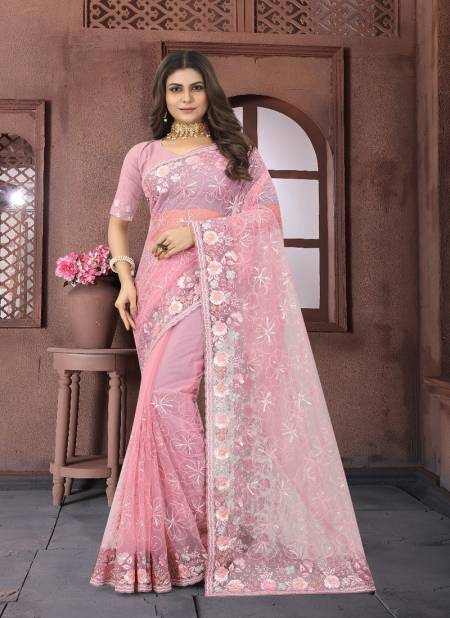 Baby Pink Colour Gloster By Nari Fashion Party Wear Saree Catalog 6892