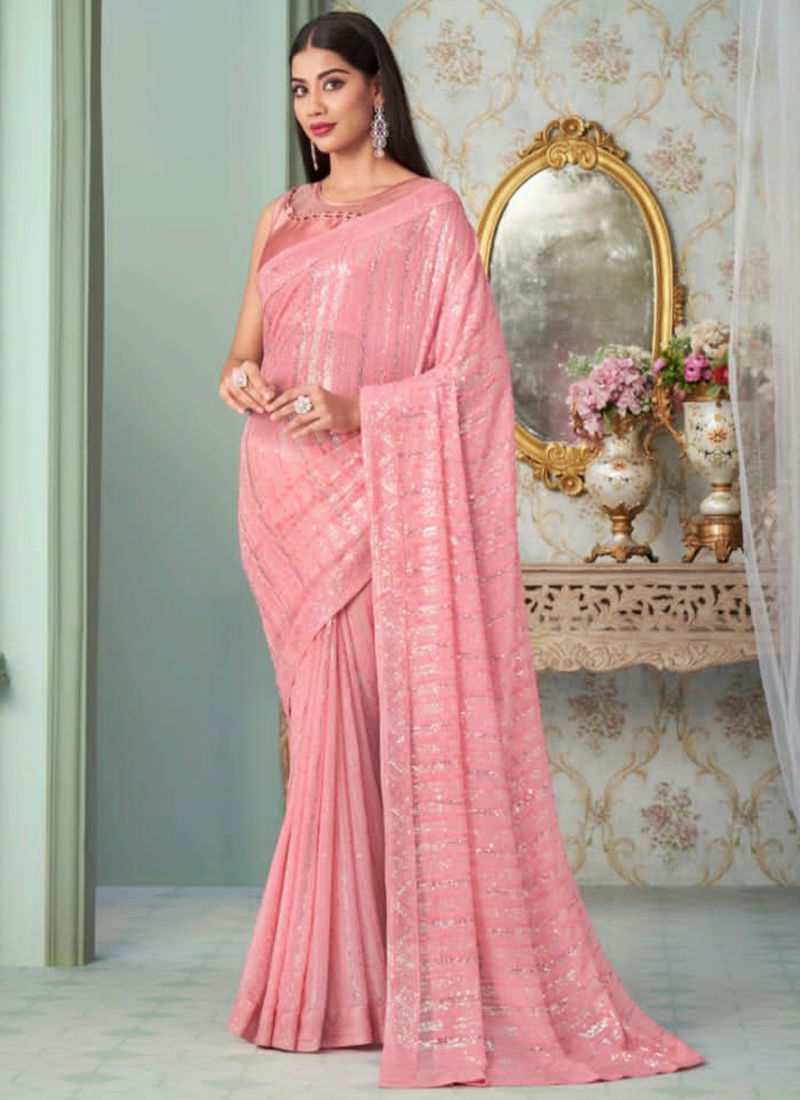 Baby Pink Colour Inaara Vol 4 Anmol Wholesale Party Wear Sarees Catalog 2413