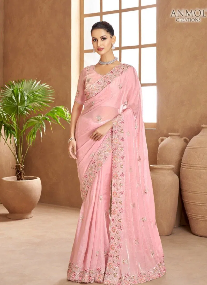 Baby Pink Colour Jade By Anmol Fendi Satin Party Wear Saree Orders In India 103