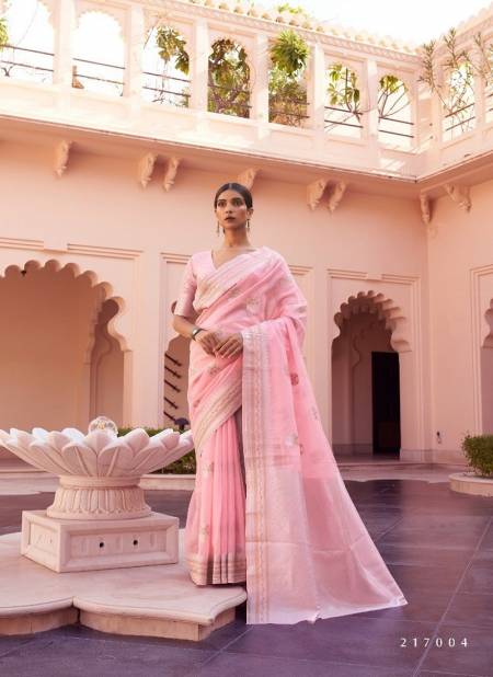 Baby Pink Colour Kavni Linen By Rajtex Designer Saree Catalog 217004