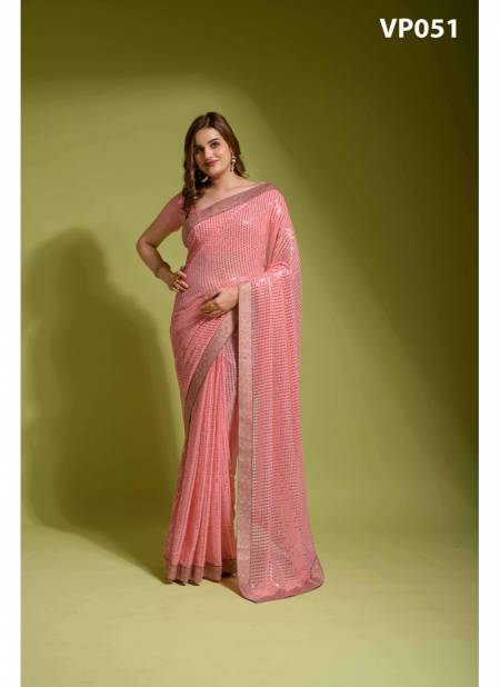 Baby Pink Colour Koski Plain Sequin Party Wear Saree Catalog 51