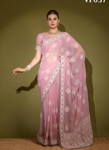 Baby Pink Colour Lakhnavi By Fashion Berry Georgette Saree Catalog 37