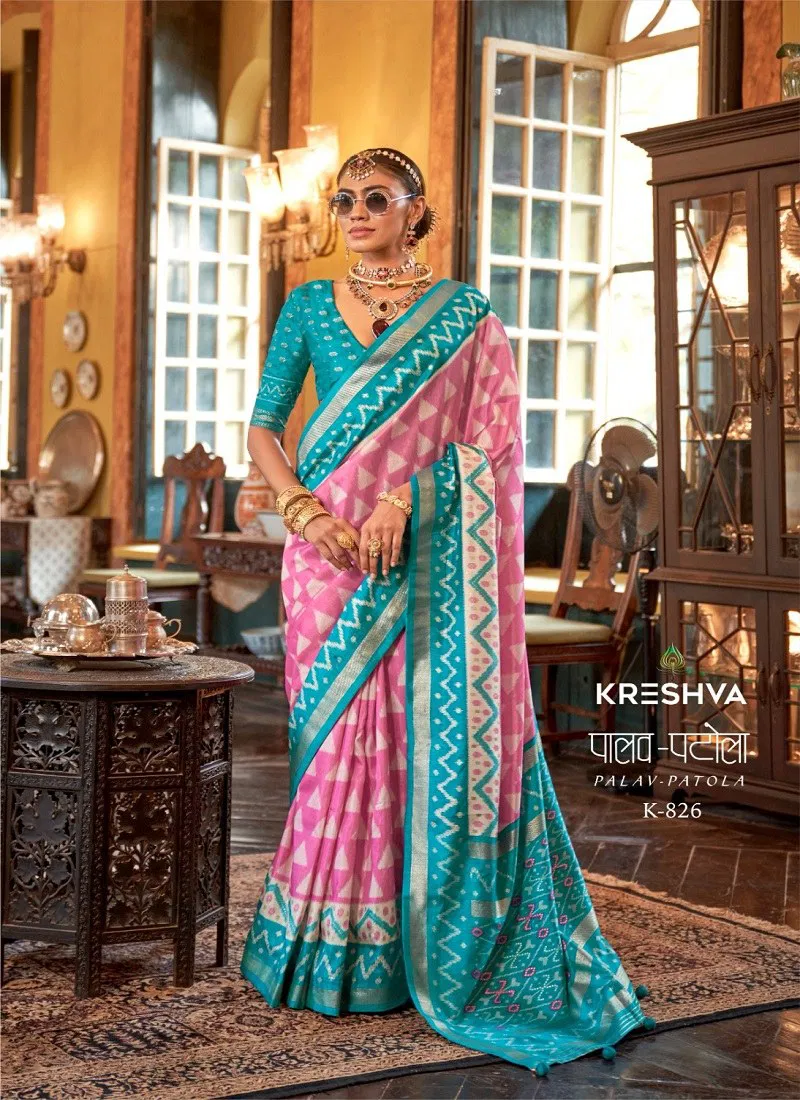 Baby Pink Colour Palav Patola By Kreshva Pv Silk Designer Saree Suppliers In India K 826