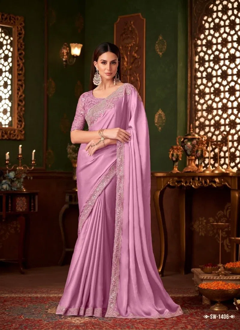 Baby Pink Colour Sandalwood Vol 14 By TFH Designer Party Wear Saree Wholesale Online SW 1406