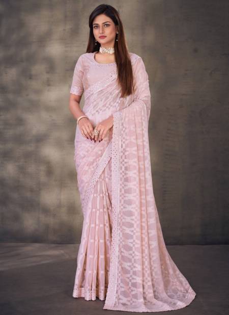 Baby Pink Colour Sheesha Party Wear Wholesale Georgette Sarees 1902