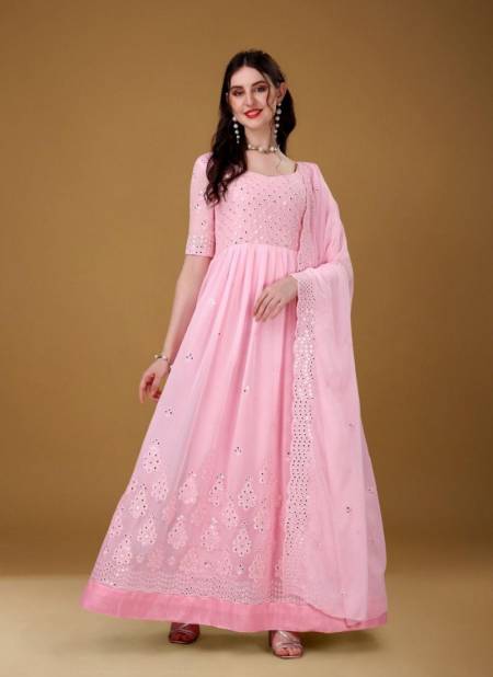Baby Pink Colour Shreeja By Biva Gown Catalog 7003
