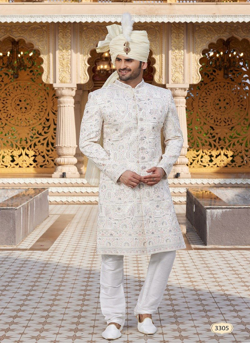 Baby Pink White Colour 1660 Function Wear Mens Sherwani Surat Orders In India 3305