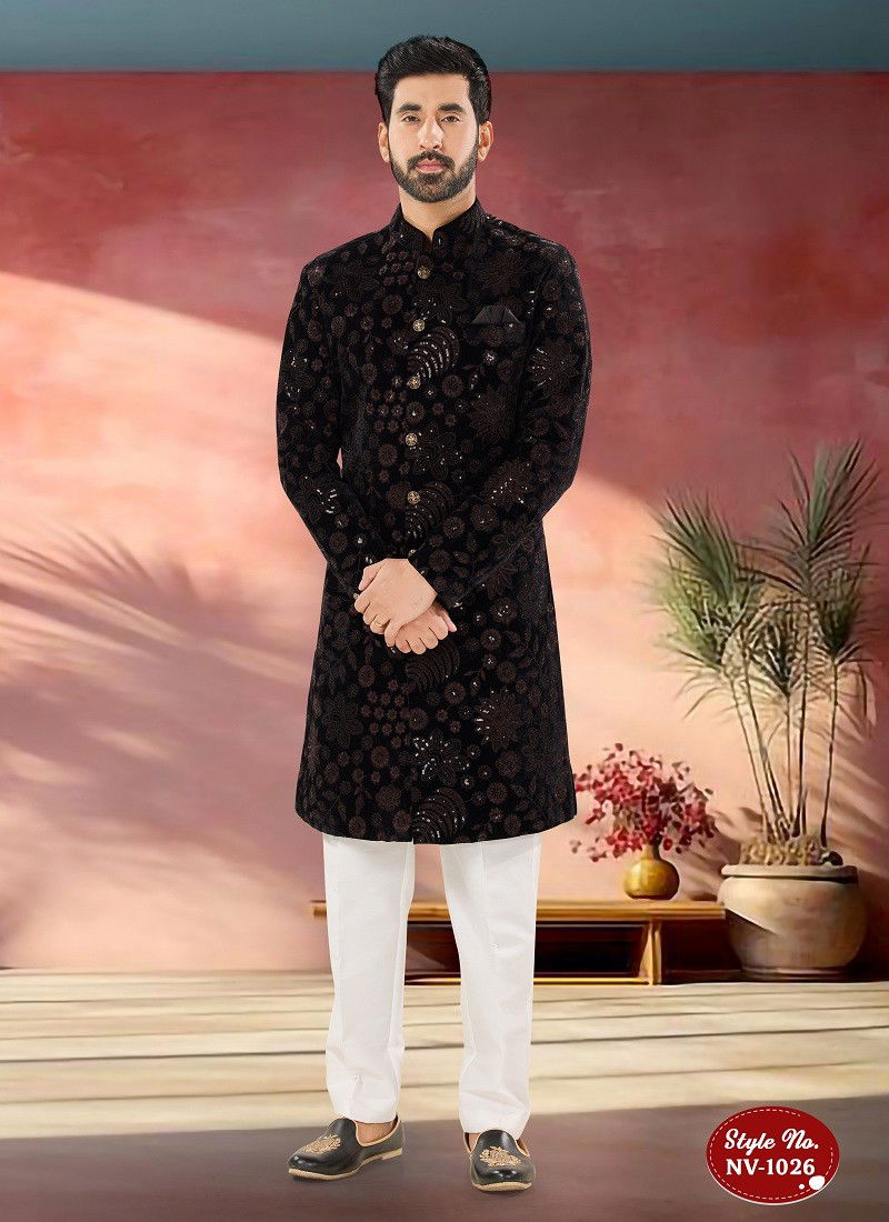 Balck Brown Colour 1651 1 Occasion Wear Mens Indo Western Wholesale Shop In Surat NV 1026