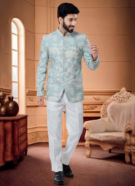 Base Blue Colour Party Wear Designer Wholesale Jodhpuri Suit Catalog 1664