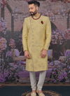 Beage Art Embroidered Banarasi Silk Wedding Sherwani 180562