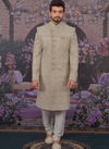 Beage Georgette Lucknawi Embroidered Fabric Wedding Designer Sherwani 180575