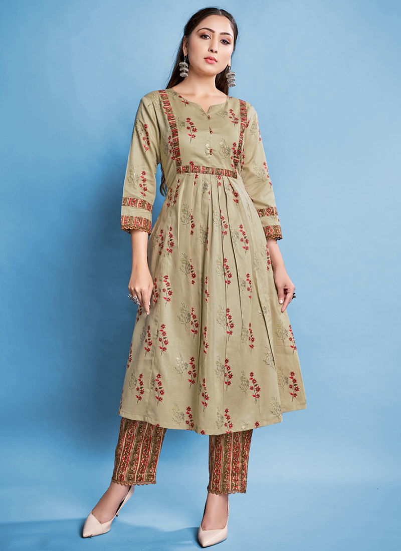 Beige And Red Colour Sanjana Printed Wholesale Kurti With Bottom 1321