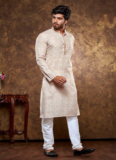 Beige Colour 1633 Occasion Mens Wear Poly Cotton Printed Kurta Pajama Surat Wholesale Market 1633-3
