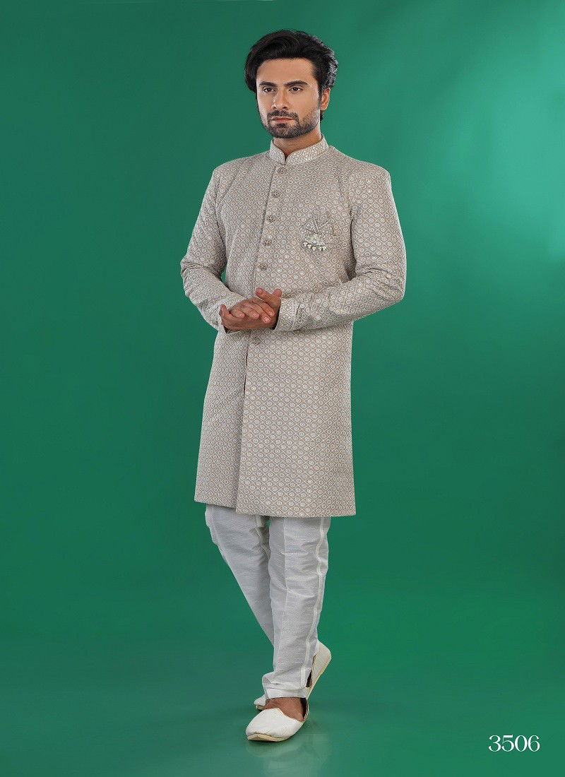 Beige Colour 1646 1 Wedding Wear Mens Indo Western Suppliers In India 3506