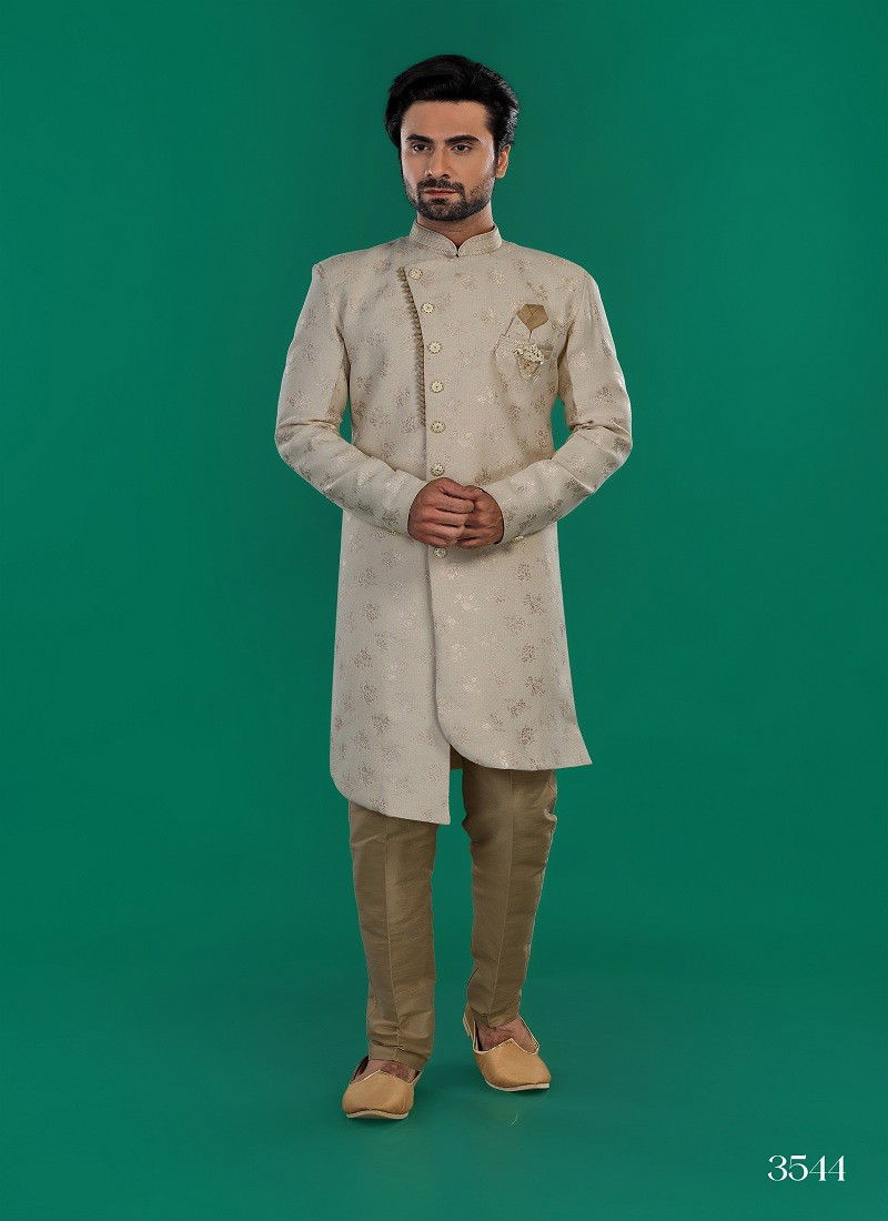 Beige Colour 1646 3 Occasion Wear Mens Indo Western Exporters In India 3544