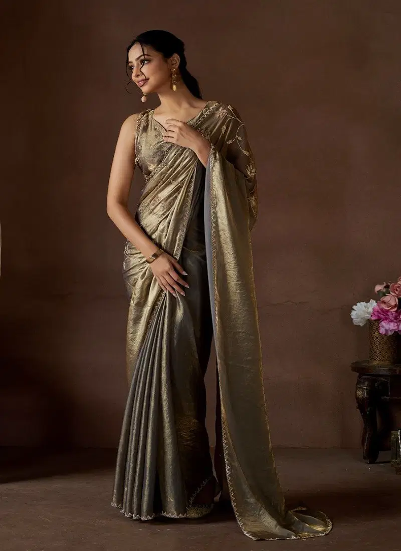 Beige Colour 767A TO 767D Mehek Satin Silk Party Wear Saree Wholesale Market In Surat 767 D