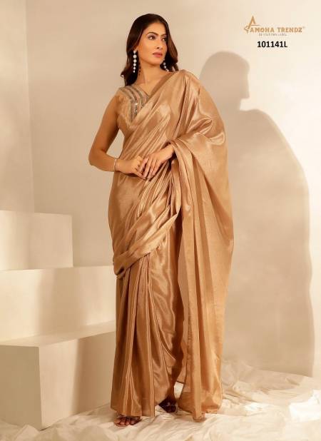 Beige Colour Amoha 101141 Imported Party Wear Readymade Saree Wholesale Shop In Surat 101141L