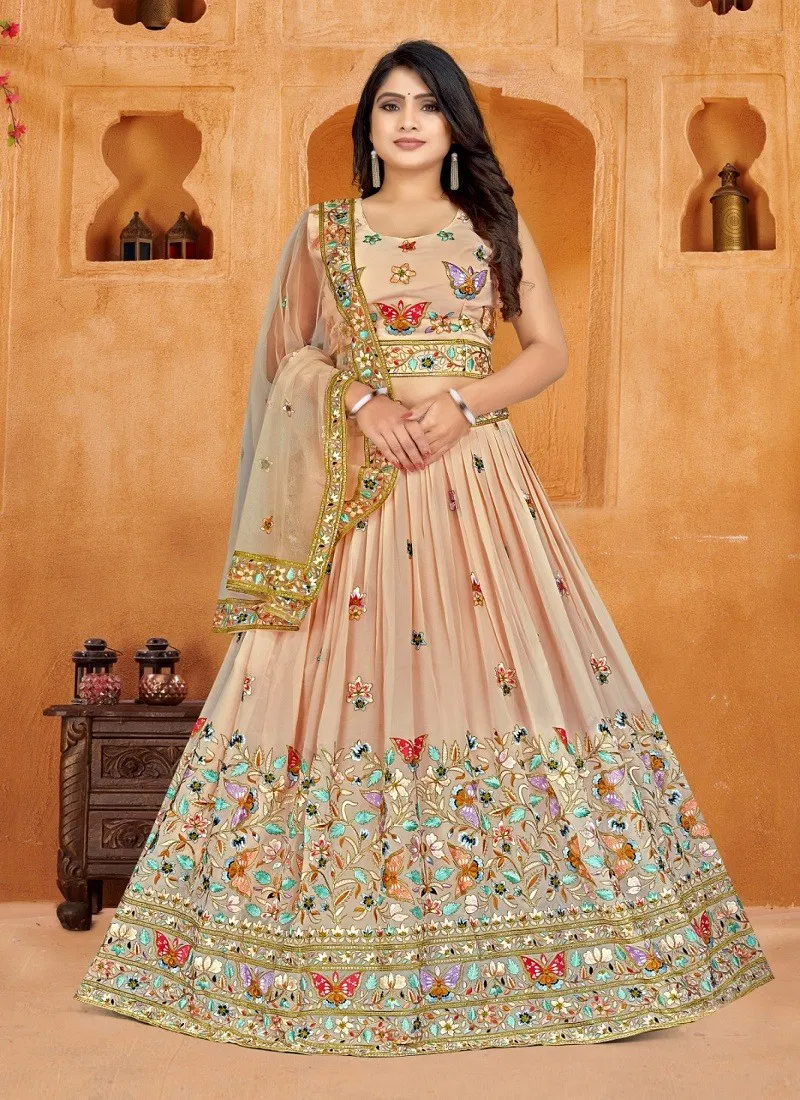 Beige Colour Amoha C1943 A To C1943 C Viscose Georgette Embroidery Readymade Lehenga Choli Manufacturers C1943C