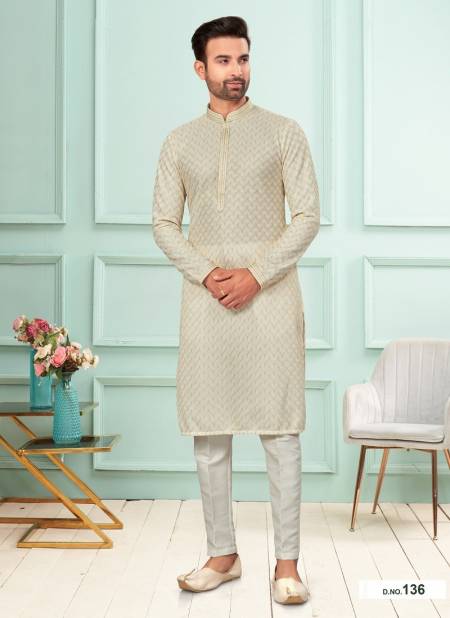 Beige Colour GS Fashion Wedding Mens Wear Designer Kurta Pajama Wholesale Market In Surat 136
