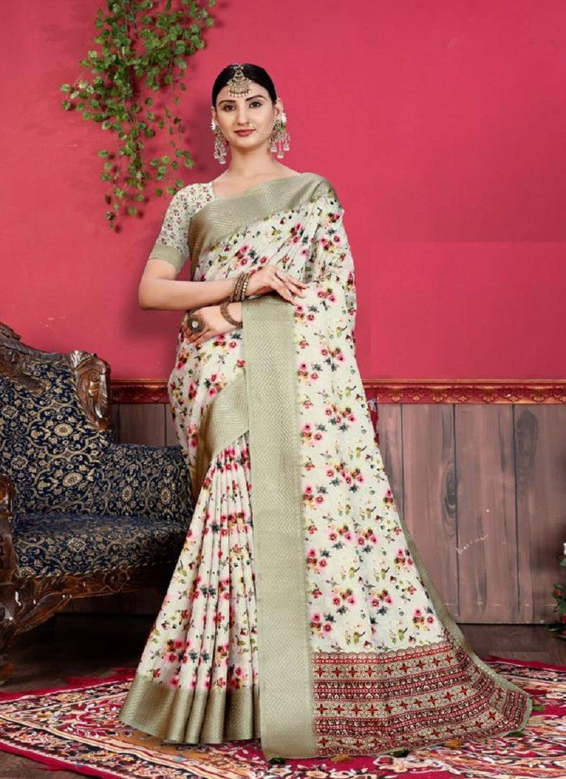 Beige Colour Heritage Digital Vol 10 By Mintorsi Printed Sarees Catalog 1002