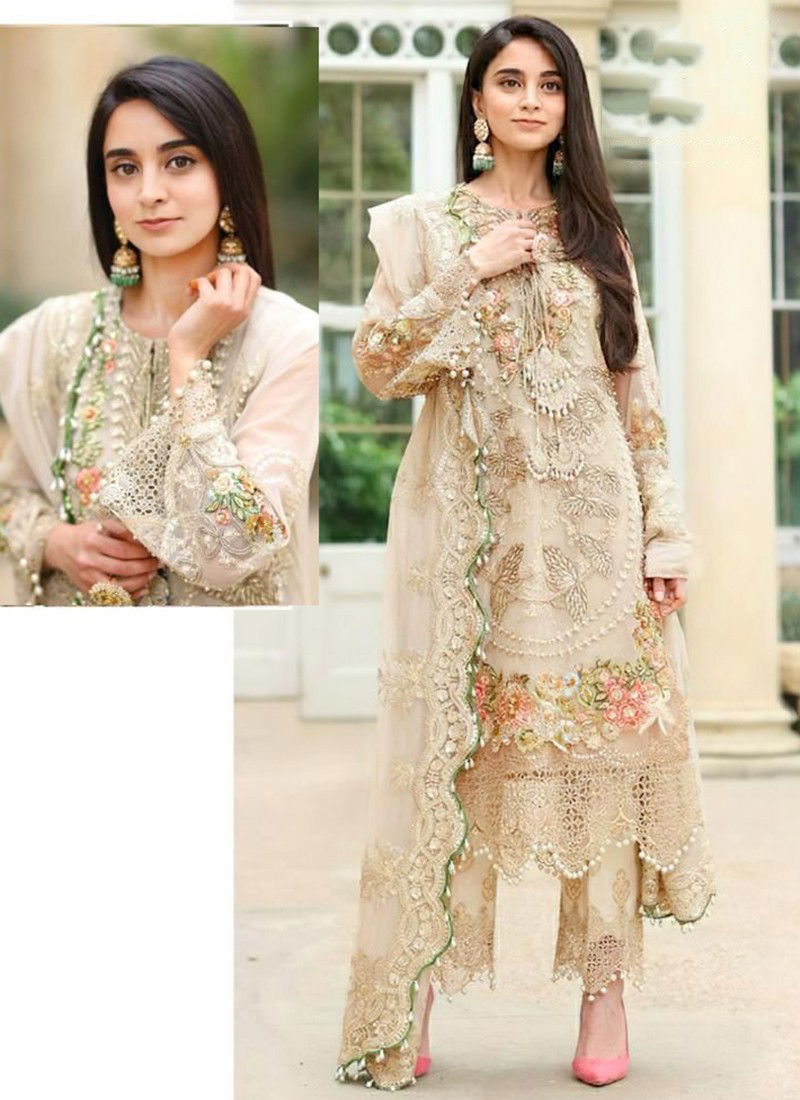 Beige Colour Iznik Vol 1 Wholesale Designer Georgette Pakistani Suit Catalog 2020 B