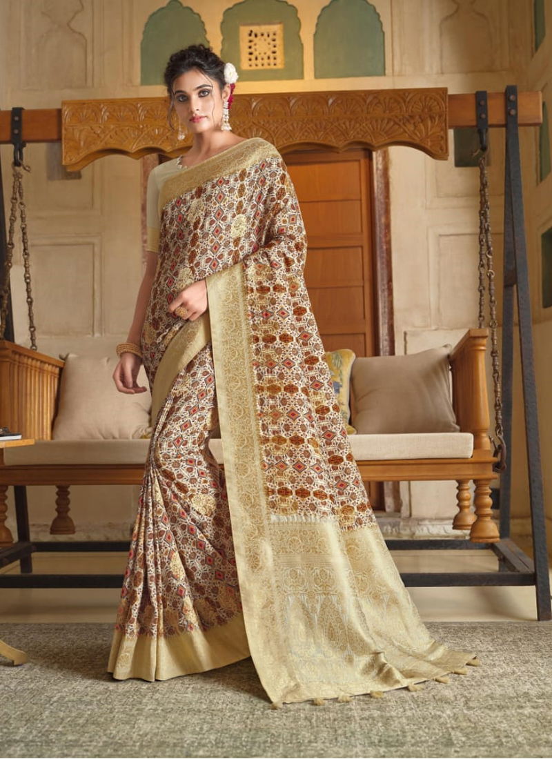 Beige Colour Jabira By Joh Rivaj Silk Saree Catalog 29007