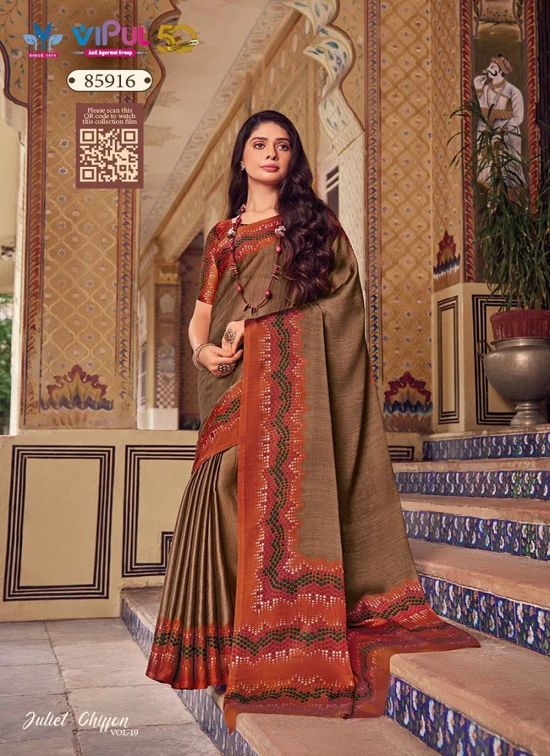 Beige Colour Juliet Chiffon Vol 19 By Vipul Wholesale Saree Suppliers In Mumbai 85916