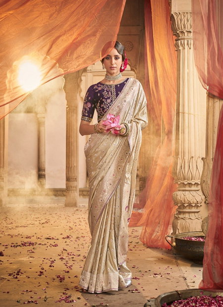 Beige Colour Kaya By Kira Sattin Wedding Wear Saree Wholesale Clothing Distributors In India K-6102