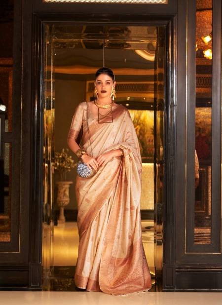 Beige Colour Klaura Silk By Rajbeer Wedding Saree Catalog 10005