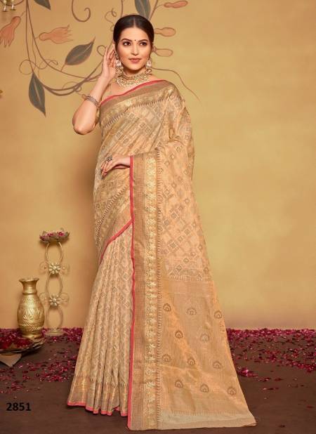 Beige Colour Manikarnika Sangam Festive Wear Wholesale Banarasi Silk Sarees Catalog 2851