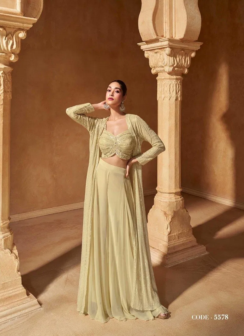 Beige Colour Meraki By Sayuri Designer Real Georgette Readymade Suits Wholesale Price In Surat 5578