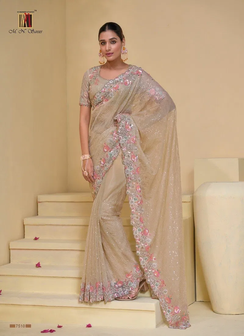 Beige Colour Mn 7500 Designer Saree Wholesale Clothing Distributors In Mumabi 7510