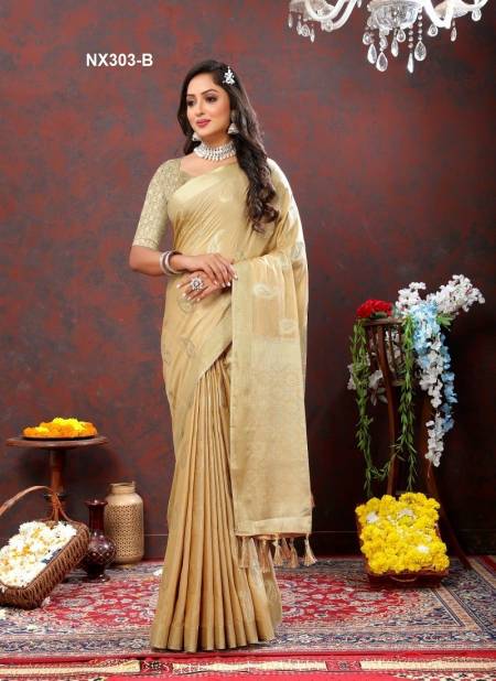 Beige Colour NX303-A TO NX303-F by Murti Nx Soft Cotton silk Sarees Orders In India NX303-B