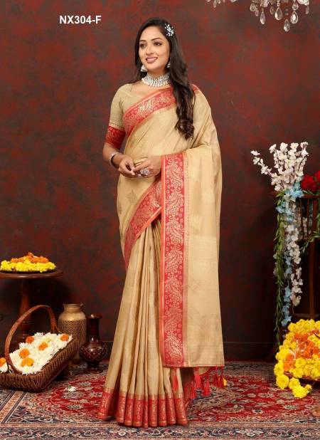 Beige Colour NX304-A TO NX304-F by Murti Nx Soft Cotton silk Sarees Exporters In India NX304-F