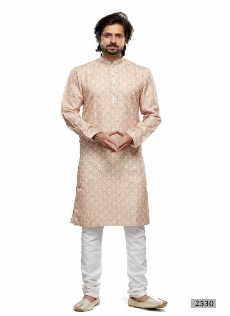 Beige Colour Occasion Mens Wear Designer Printed Stright Kurta Pajama Wholesale Shop In Surat 2530