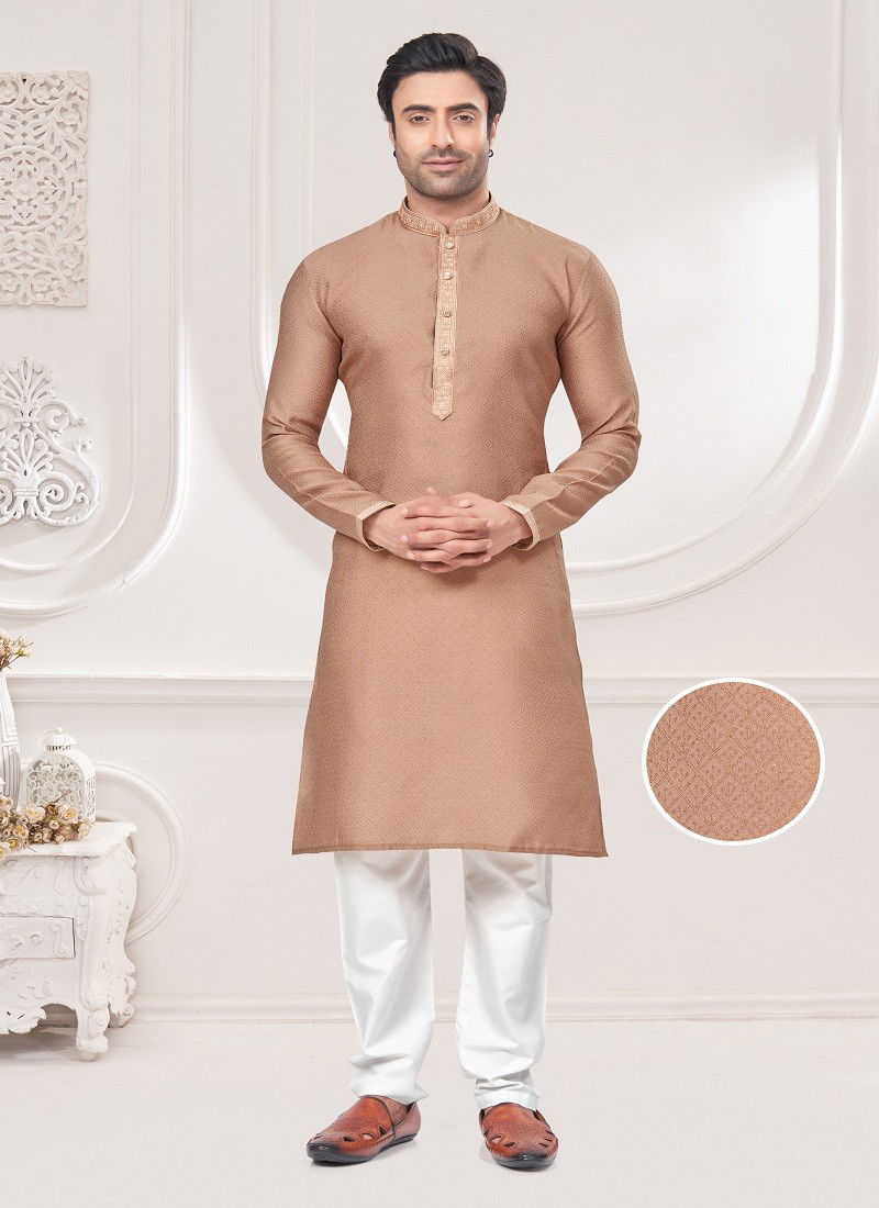 Beige Colour Outluk Vol 131 Jacquard Pintex Mens Wholesale Kurta Pajama Manufacturers 131007