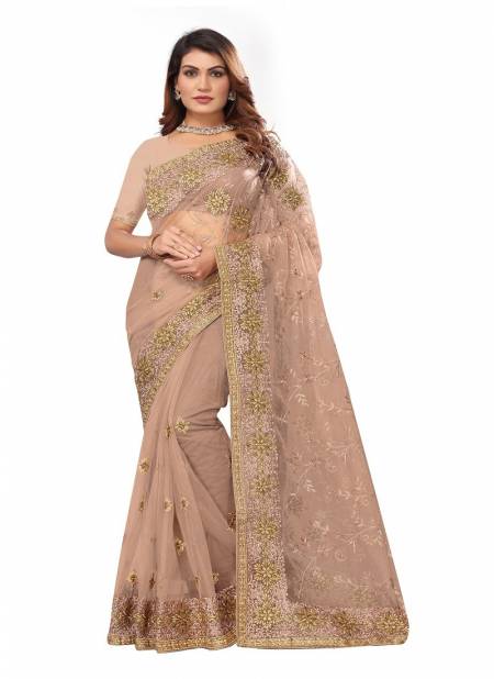 Beige Colour Paradise By Utsav Nari Embroidery Designer Sarees Surat Wholesale Market 2298