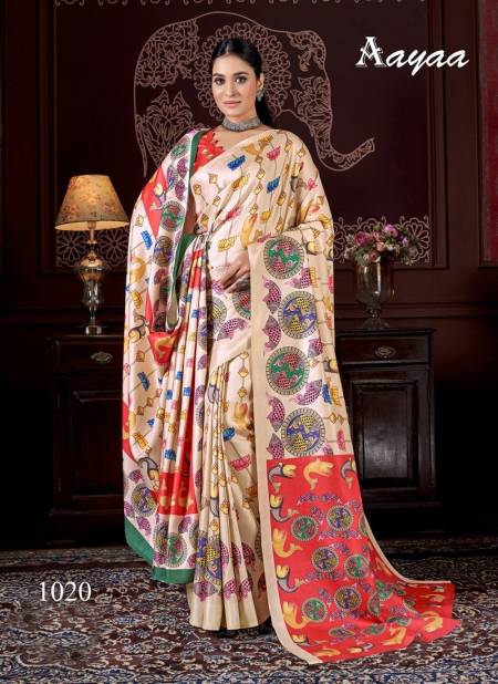 Beige Colour Pashmina Vol 3 By Aayaa Pashmina Designer Saree Catalog 1020