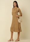 Beige Colour Raisin American Crepe Party Wear Western Midi Dress Catalog OLRF0016