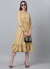 Beige Colour Raisin American Crepe Party Wear Western Midi Dress Catalog OLRF0030