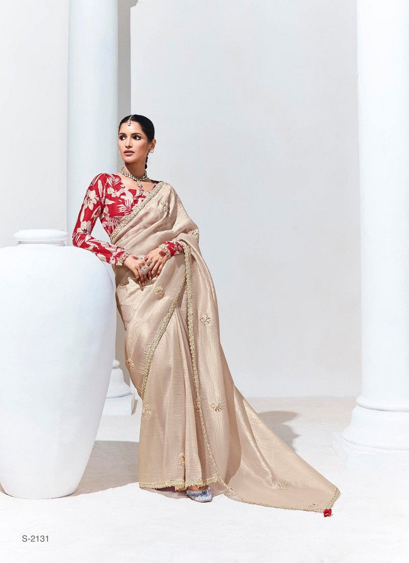 Beige Colour Rangat Vol 25 By Kimora Organza Designer Wedding Wear Saree Suppliers In India S-2131