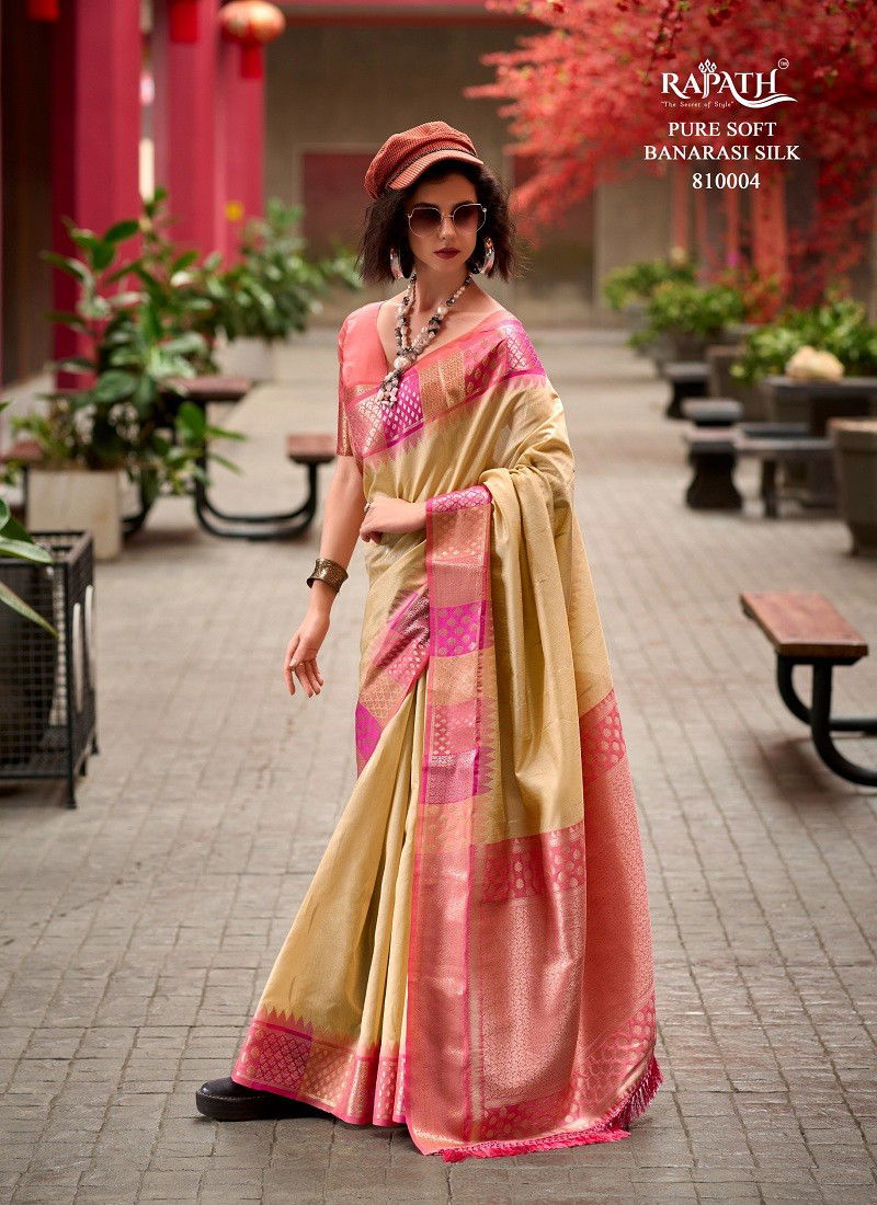 Beige Colour Rangoli Art By Rajpath Banarasi Silk Daily Wear Saree Wholesalers In Delhi 810004