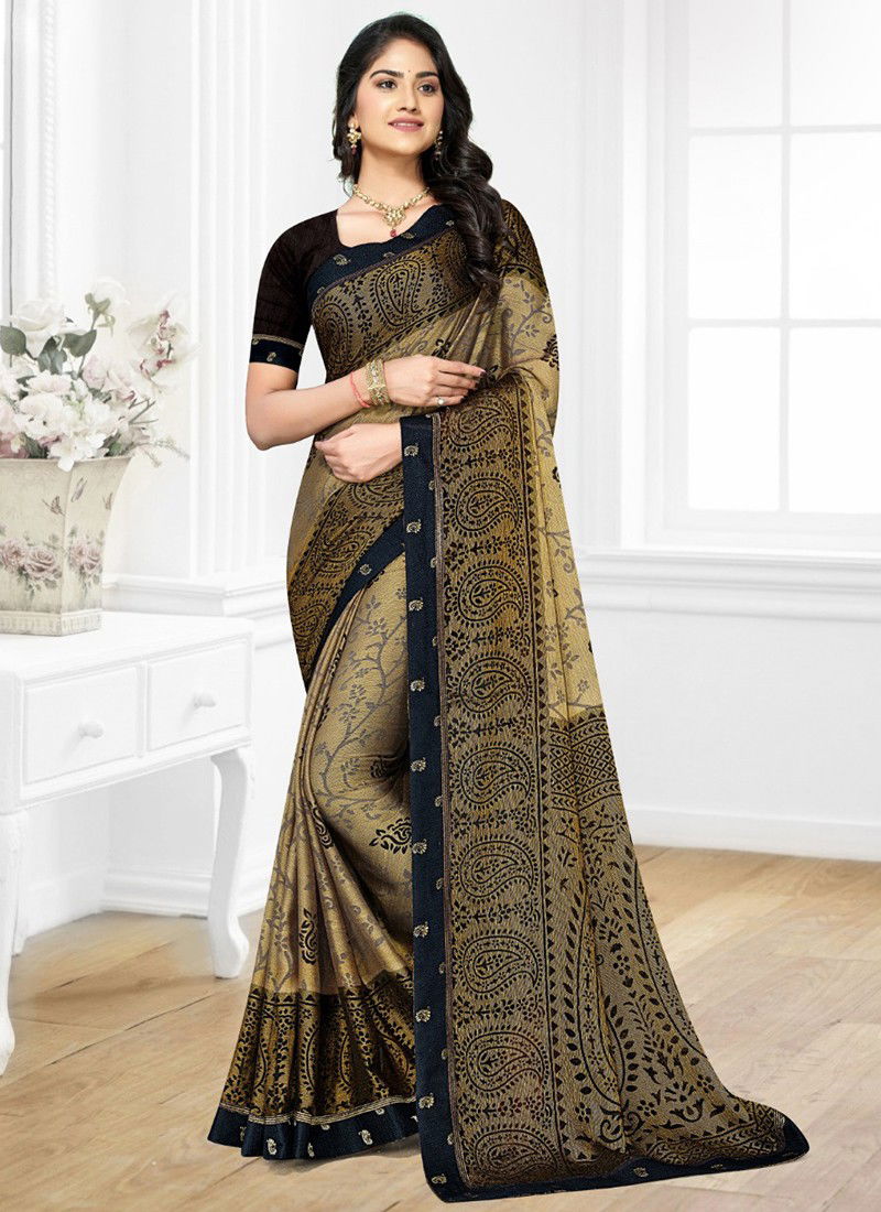 Beige Colour Roopvati Brasso Hits Printed Wholesalr Chiffon Sarees 26093