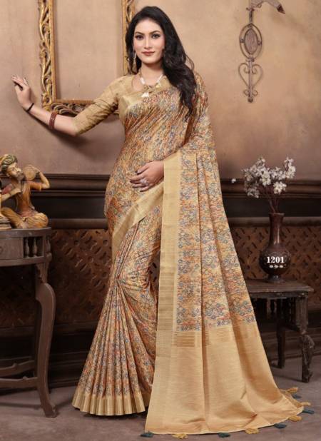 Beige Colour Rutba Digital Exclusive Wear Wholesale Banarasi Silk Sarees 1201