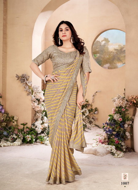 Beige Colour Veena By Stavan Heavy Weighless Embroidery Saree Suppliers In India 1007