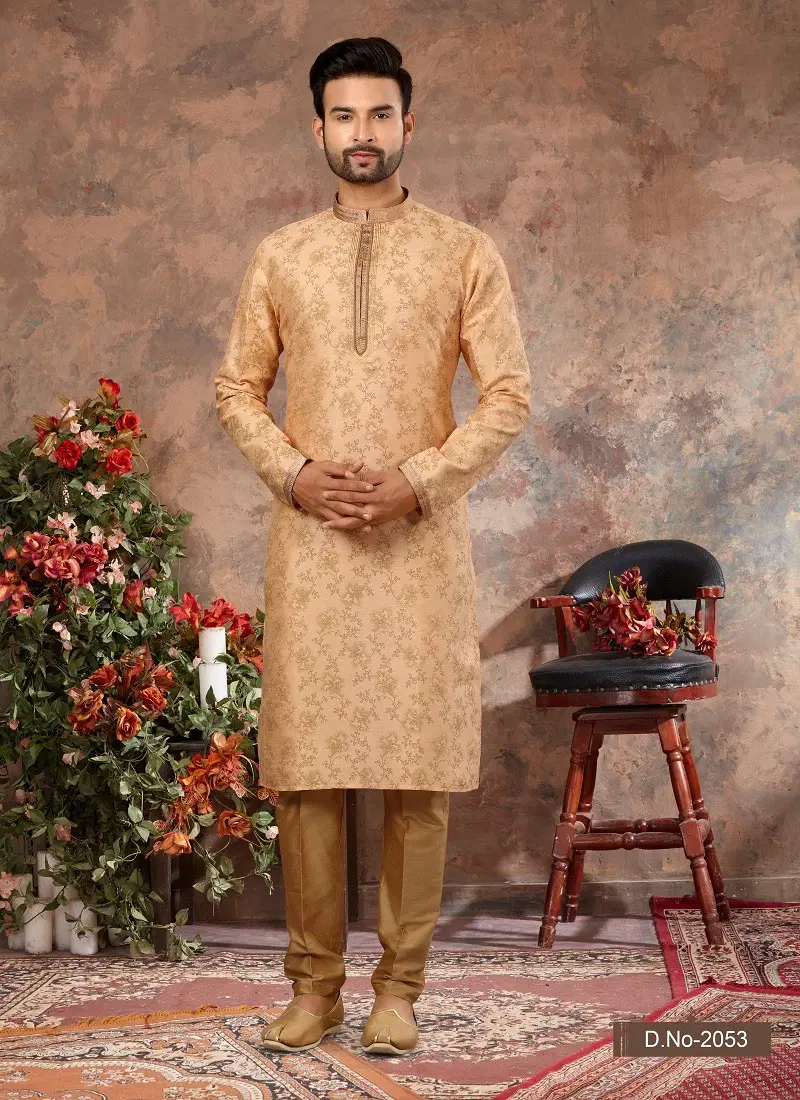 Beige Colour Vol 10 Occasion Wear Mens Kurta Pajama Wholesale Market In Surat 2053