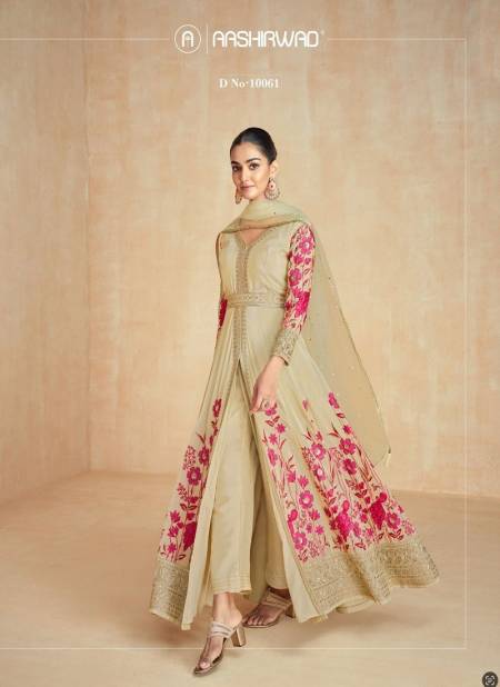 Beige Colour Zarina By Aashirwad Premium Silk Readymade Suits Orders In India 10061