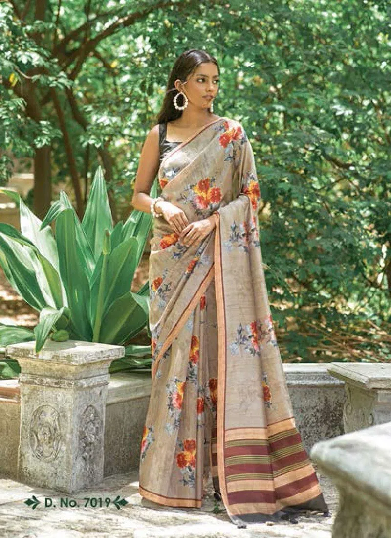 Beige Colour Zuleyka By Bhumi Paper Silk Daily Wear Saree Exportes In India 7019